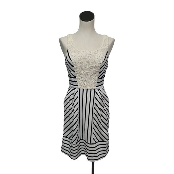 Anthropologie Maeve Chessia White & Navy Stripe Dress Womens Size‎ 4 - Picture 1 of 10